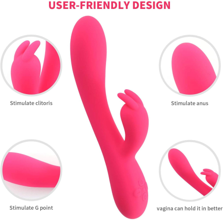 Vibrator Iepuras 23 cm din silicon medicinal, GABOS, cu 10 moduri de vibratii, reincarcabil USB, rezistent la apa, jucarie sexuala femei, cupluri [7]