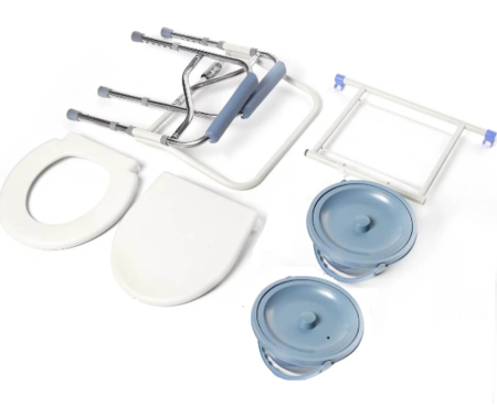 WC de camera din aluminiu si plastic dur, sarcina 100 kg, inaltime reglabila, cu suport hartie igienica, toaleta mobila cu inaltime reglabila, 2 x vase de colectare [3]