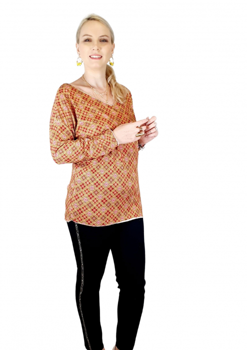 Bluza de dama cu imprimeu, maneci lungi