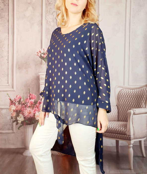 Bluza lunga bleumarin cu auriu