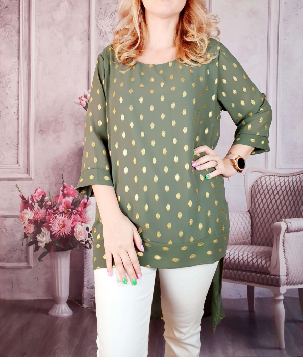 Bluza lunga kaki cu auriu