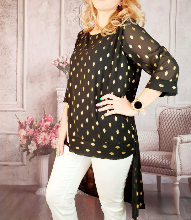 Bluza lunga negru cu auriu