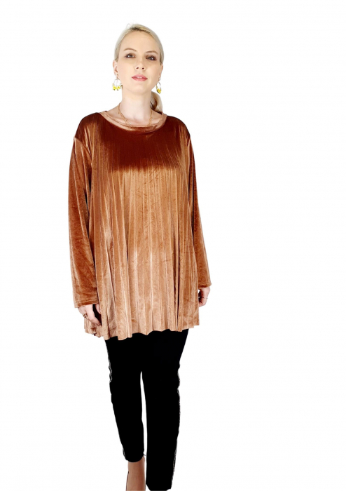 Bluza plisata de dama din catifea aurie
