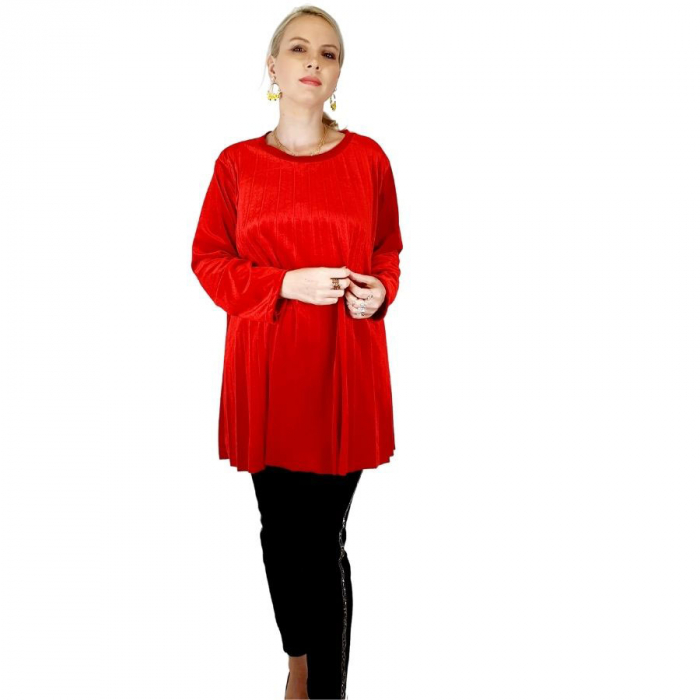 Bluza plisata de dama din catifea rosie