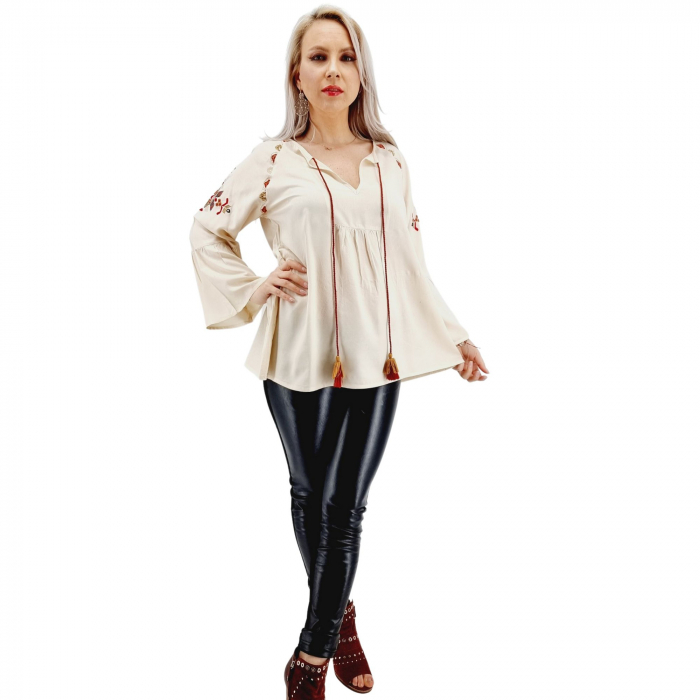 Bluza stilizata traditional cu broderie si ciucuri Clarita 2 [2]