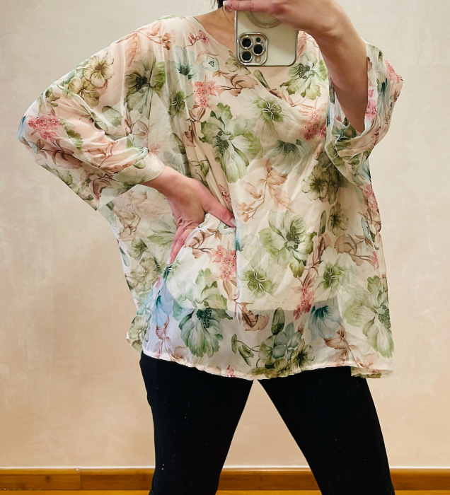 Bluză lejeră cu imprimeu floral, mărime universală [4]