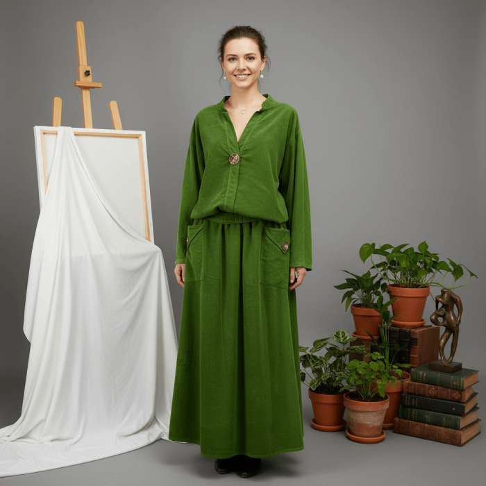 Compleu verde crud din raiat cu buzunare [1]