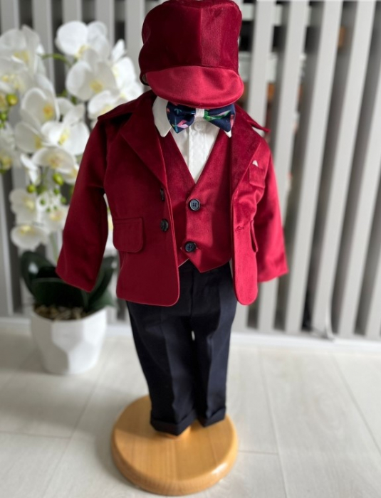 Costum Art Baieti din catifea - grena [2]