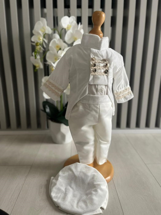 Costum de Print cu redingota pentru Botez - Alb [4]