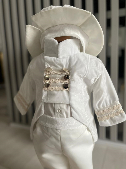 Costum de Print cu redingota pentru Botez - Alb [3]