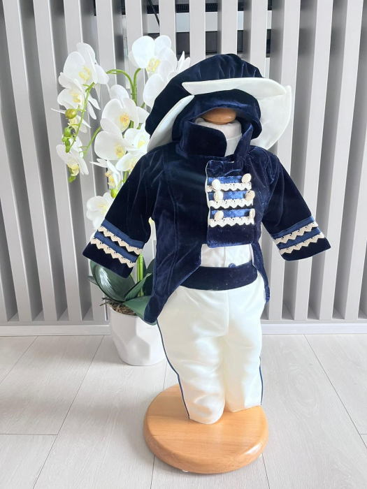 Costum de Print cu redingota pentru Botez - Bleumarin [5]