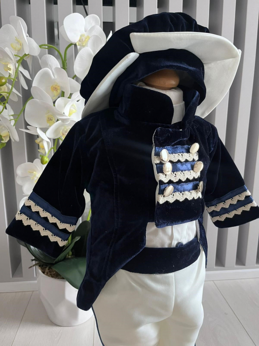 Costum de Print cu redingota pentru Botez - Bleumarin [3]