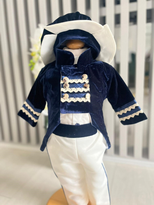 Costum de Print cu redingota pentru Botez - Bleumarin [2]