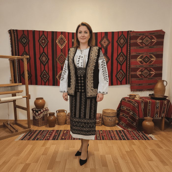 Costum popular format din catrinta vesta, brau si ie - Ciresica 4