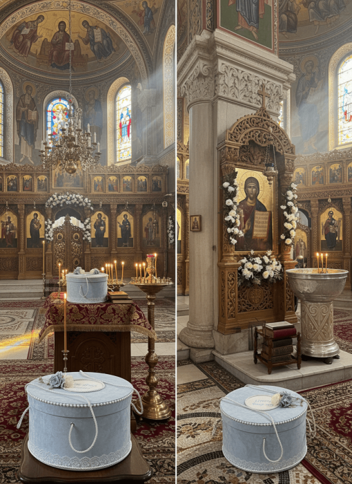 Кадифена кръщелна кутия - синя [3]