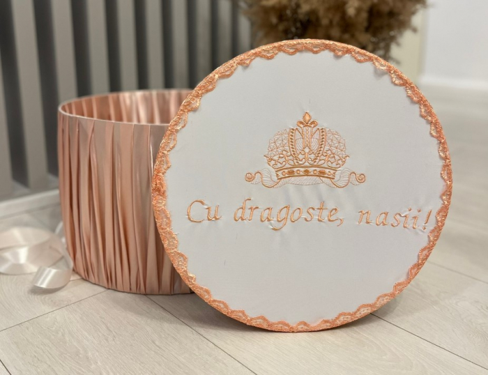 Cufar brodat botez "Cu dragoste, nasii" - roz prafuit [2]