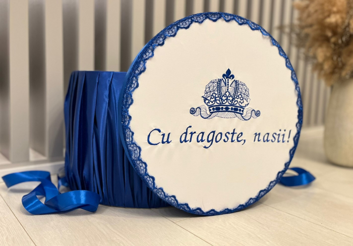 Cufar brodat botez "Cu dragoste, nasii" - albastru [2]