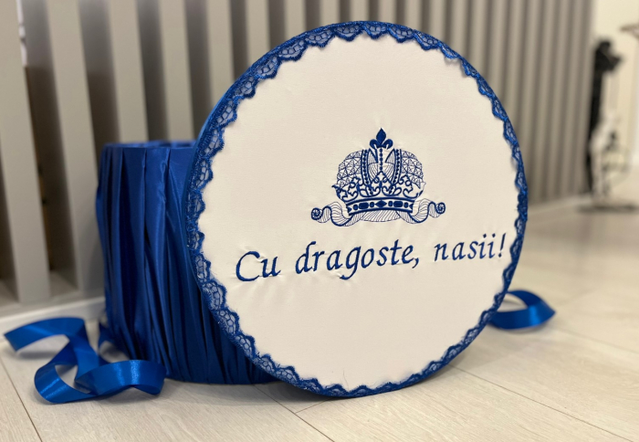 Cufar brodat botez "Cu dragoste, nasii" - albastru [3]