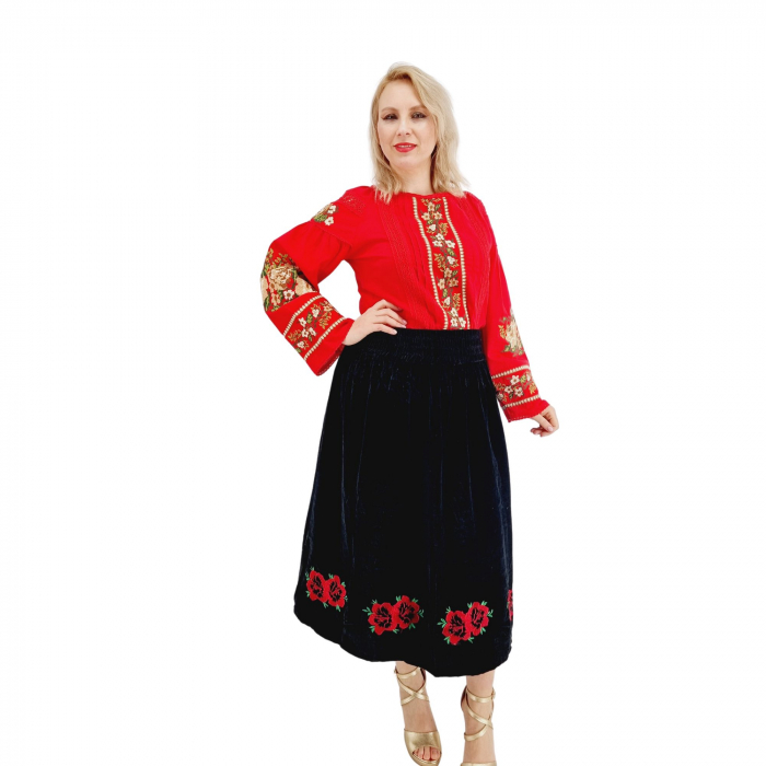 Fusta din catifea cu broderie Carmen [6]