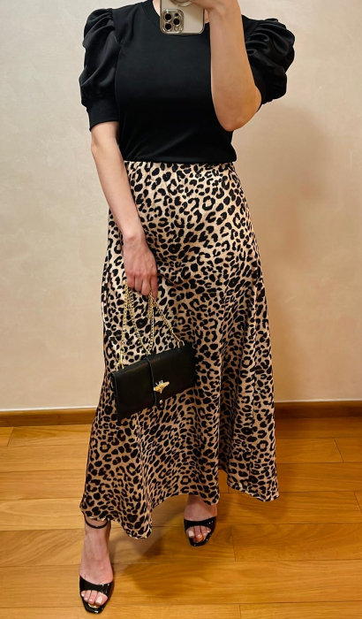 Fustă Midi Satinatӑ cu Print Leopard [2]