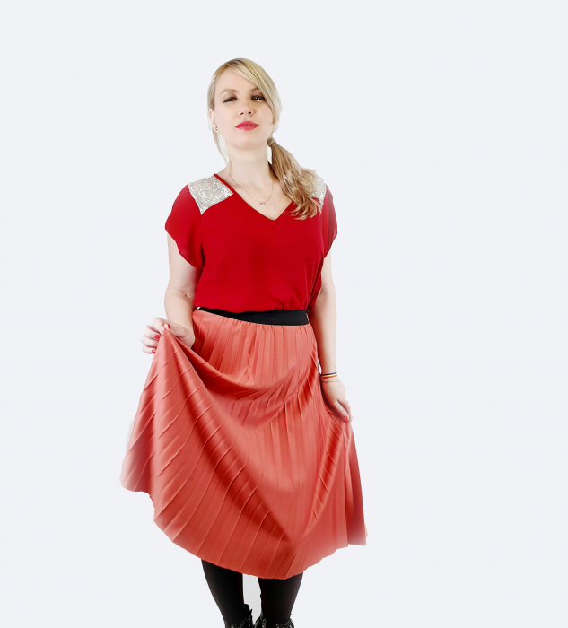 Fusta plisata corai Camelia [3]