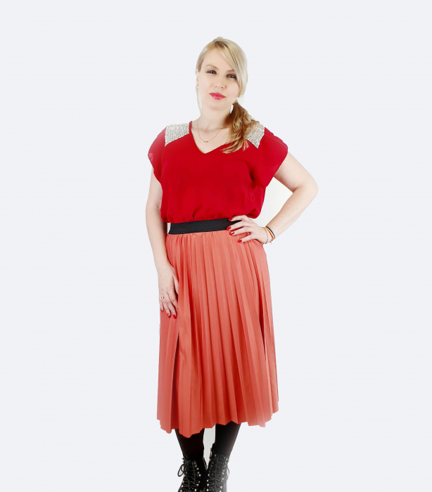 Fusta plisata corai Camelia [2]