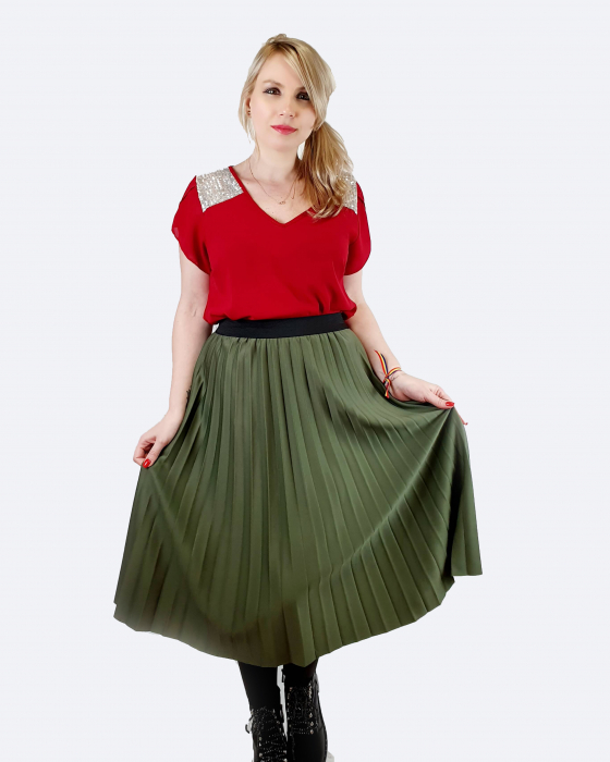 Fusta plisata kaki camelia