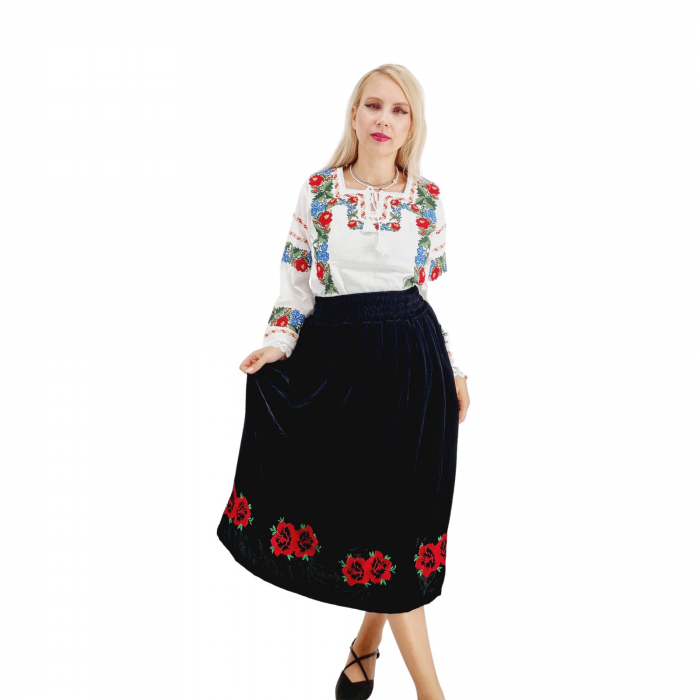 Fusta din catifea cu broderie Carmen [2]