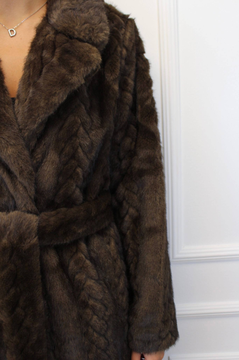 Palton lung din blană ecologică diferite culori cu cordon [2]