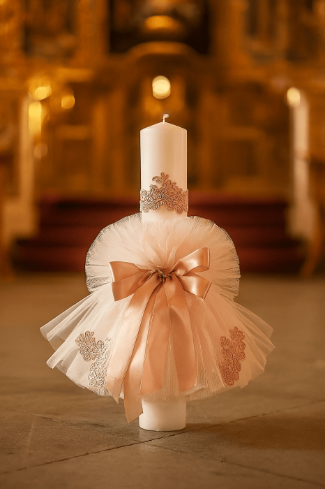 Lumanare Botez Tulle Lung - Roz [1]