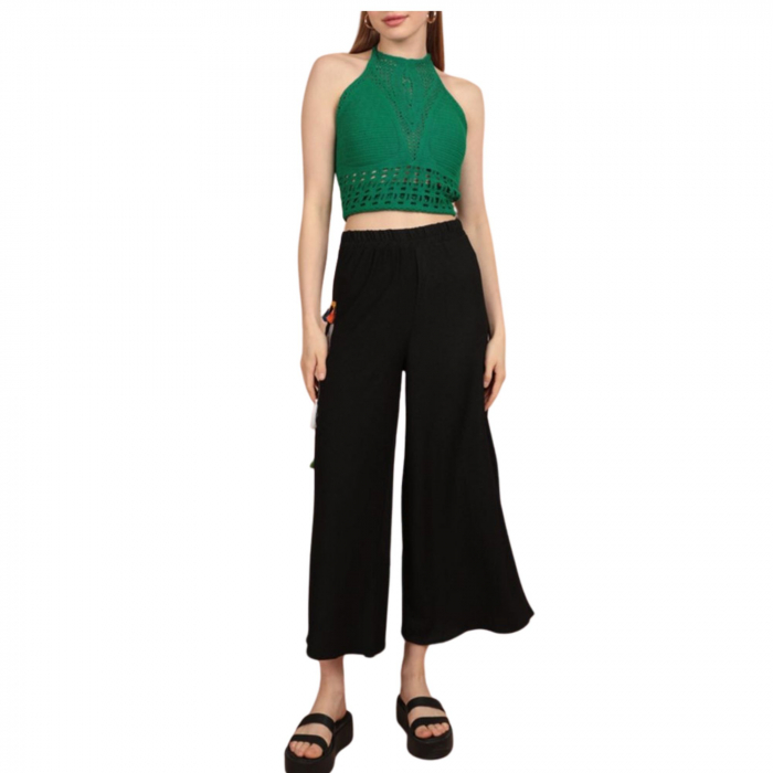 Pantaloni de vara cu broderie negri [2]