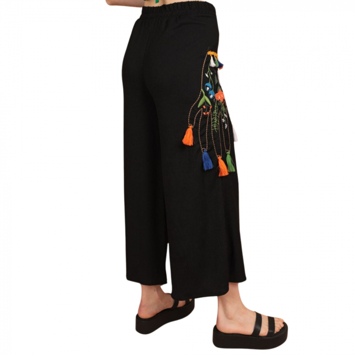 Pantaloni de vara cu broderie negri [5]