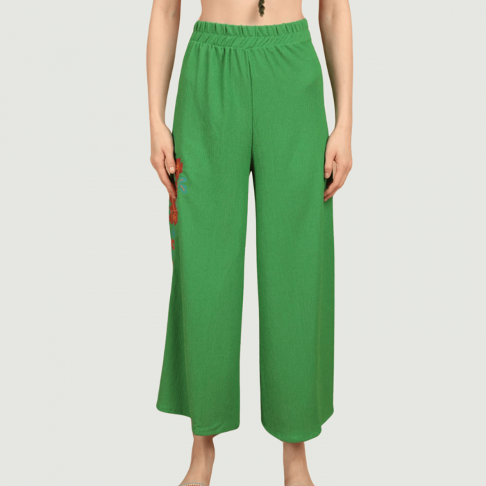 Pantaloni de vara cu broderie verzi [3]