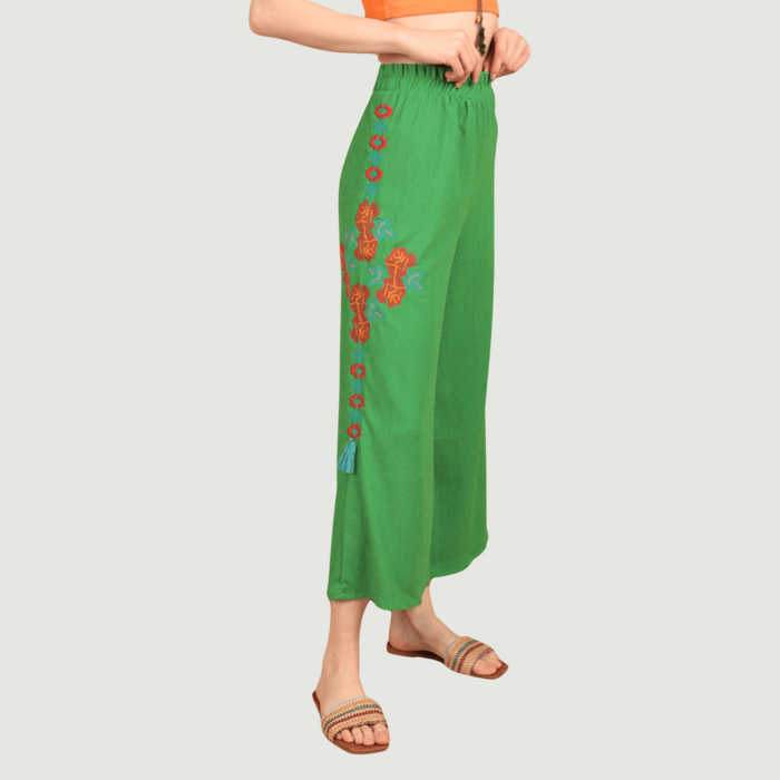 Pantaloni de vara cu broderie verzi [4]
