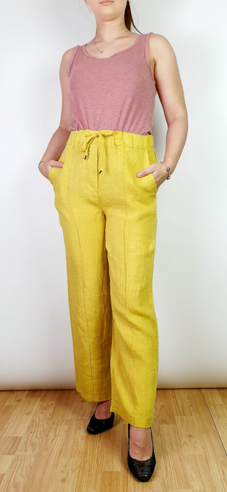 Pantaloni lungi din in - gabi - galben