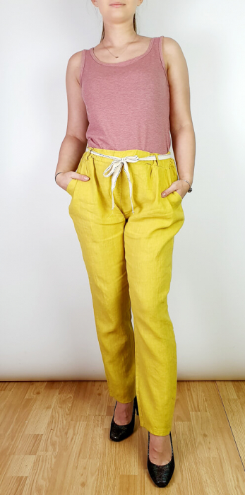 Pantaloni lungi din in - galben ii