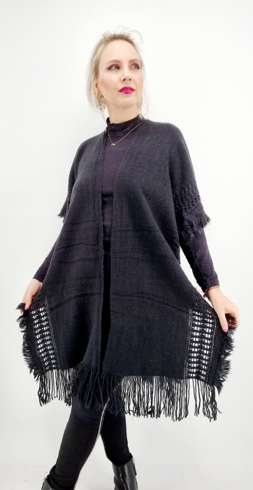 Poncho dama cu maneci negru