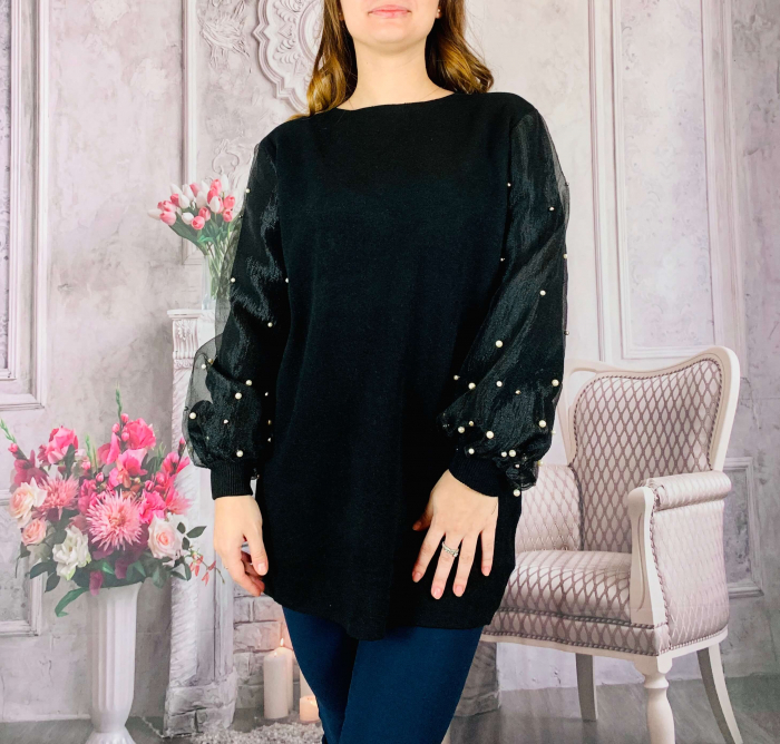 Pulover dama - maneci bufante - negru
