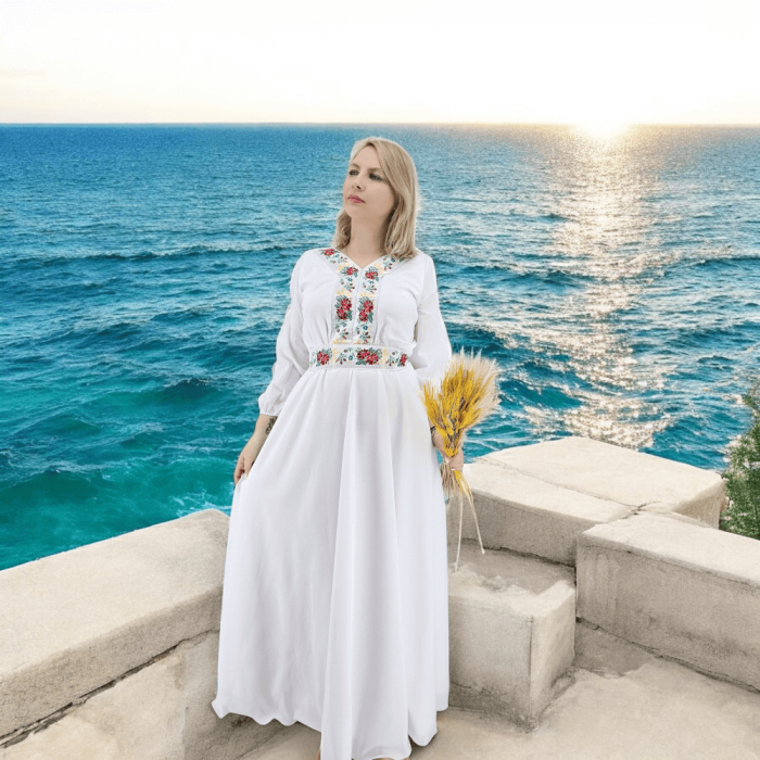 Rochie alba stilizata traditional Afroditha 2 [6]