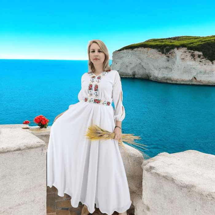 Rochie alba stilizata traditional Afroditha 2 [7]