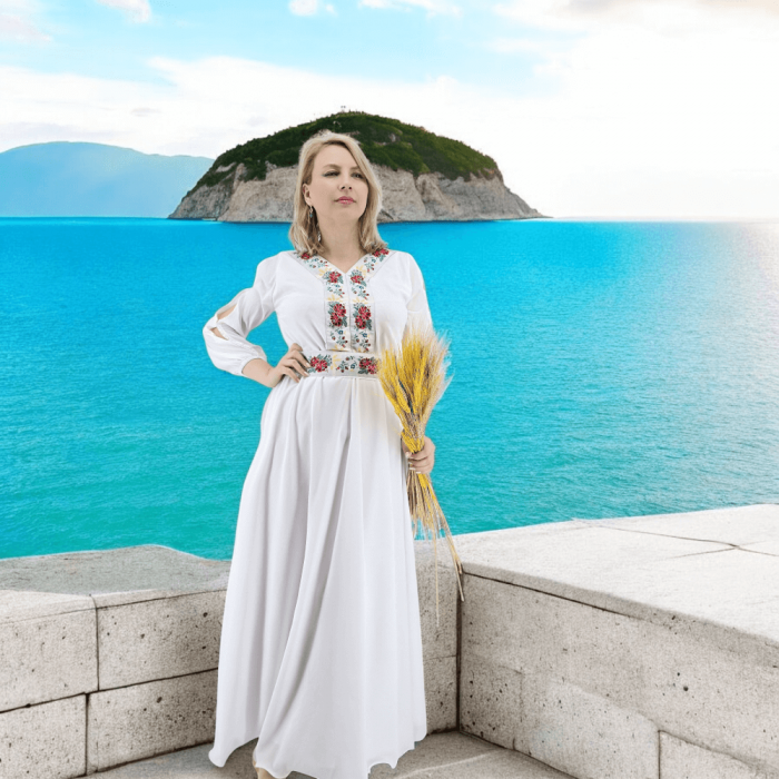 Rochie alba stilizata traditional Afroditha 2 [5]