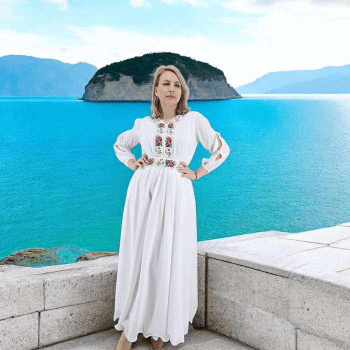 Rochie alba stilizata traditional Afroditha 2 [4]
