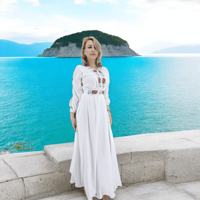 Rochie alba stilizata traditional Afroditha 2 [3]