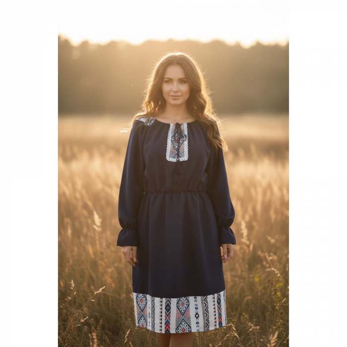 Rochie bleumarin stilizata traditional