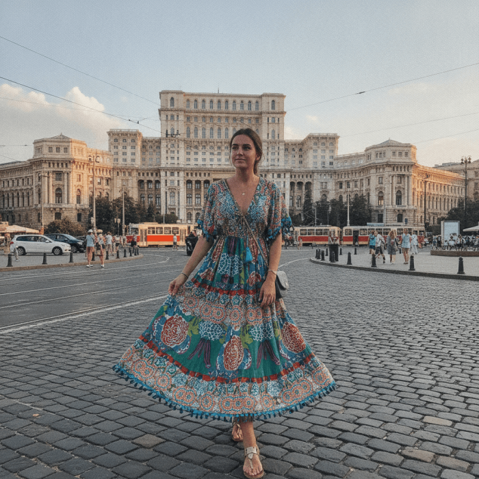 Rochie boho cu broderie manuala cu margele