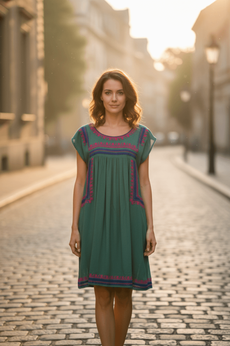 Bluza/Rochie cu broderie verde [1]