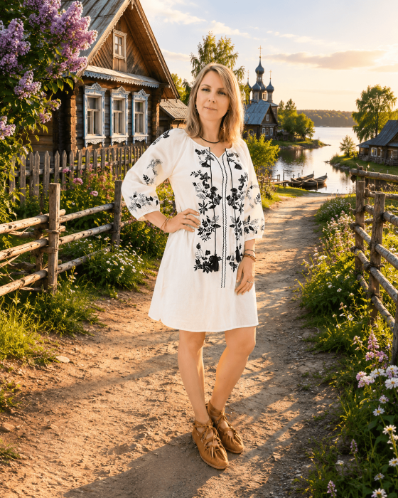Rochie Dama Alba cu Broderie neagra   - Albena 3 [2]
