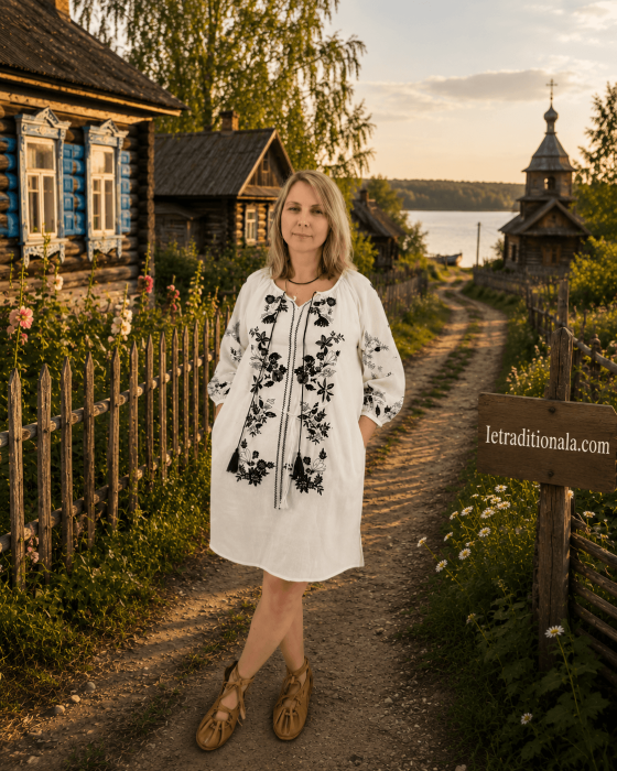 Rochie Dama Alba cu Broderie neagra   - Albena 3 [3]