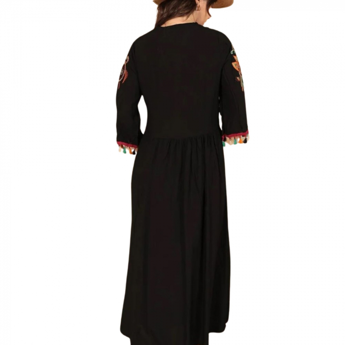 Rochie de damă cu ciucuri brodate din țesătură de viscoză - negru [4]