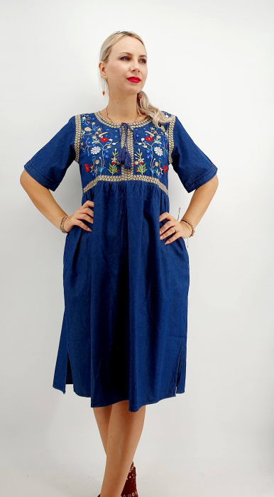 Rochie din denim cu broderie Flavia 3 [4]